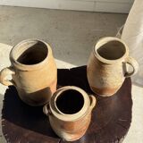 Large matte stoneware oval pot with beige handle H21 D12