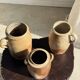 Large matte stoneware oval pot with beige handle H21 D12