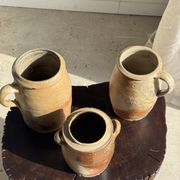 Pot ovale en grès mat beige, 1 anse