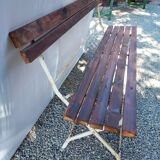 Banc de jardin pliant en fer forgé et bois