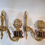 Pair of wall lamps gilded bronze art deco style louis XIV