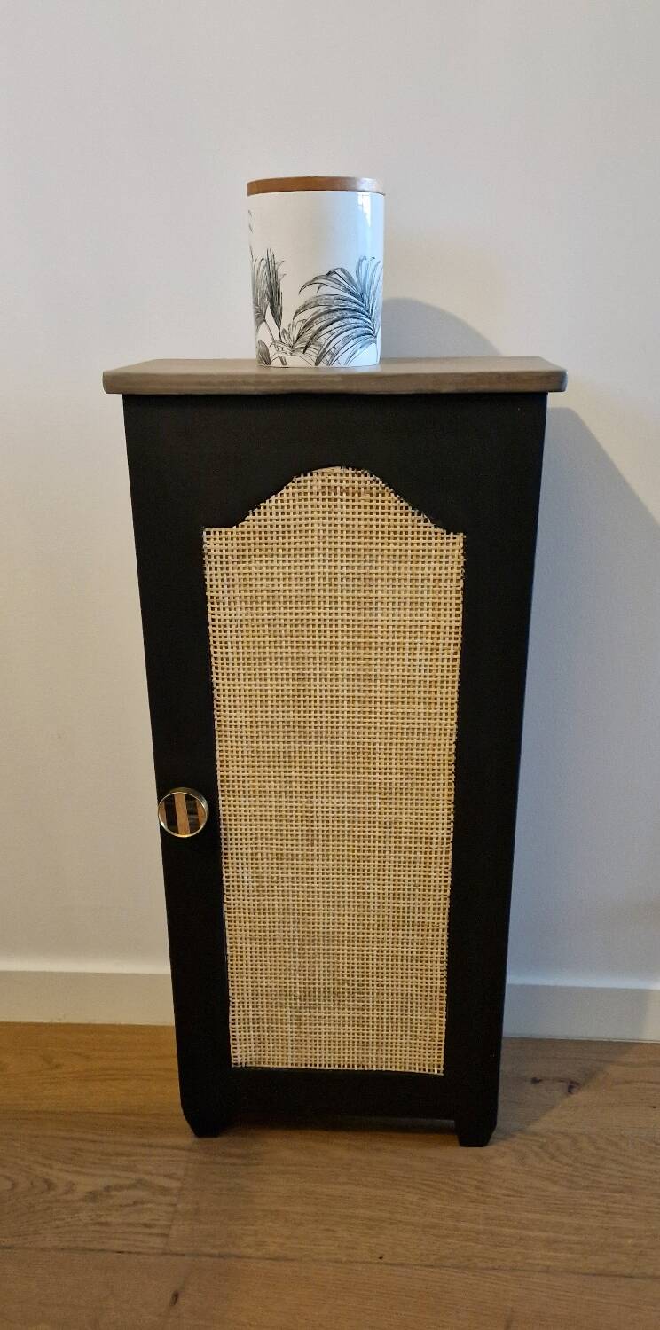 Wooden chest with caning