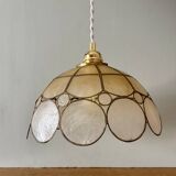 Vintage mother-of-pearl and brass lampshade pendant light