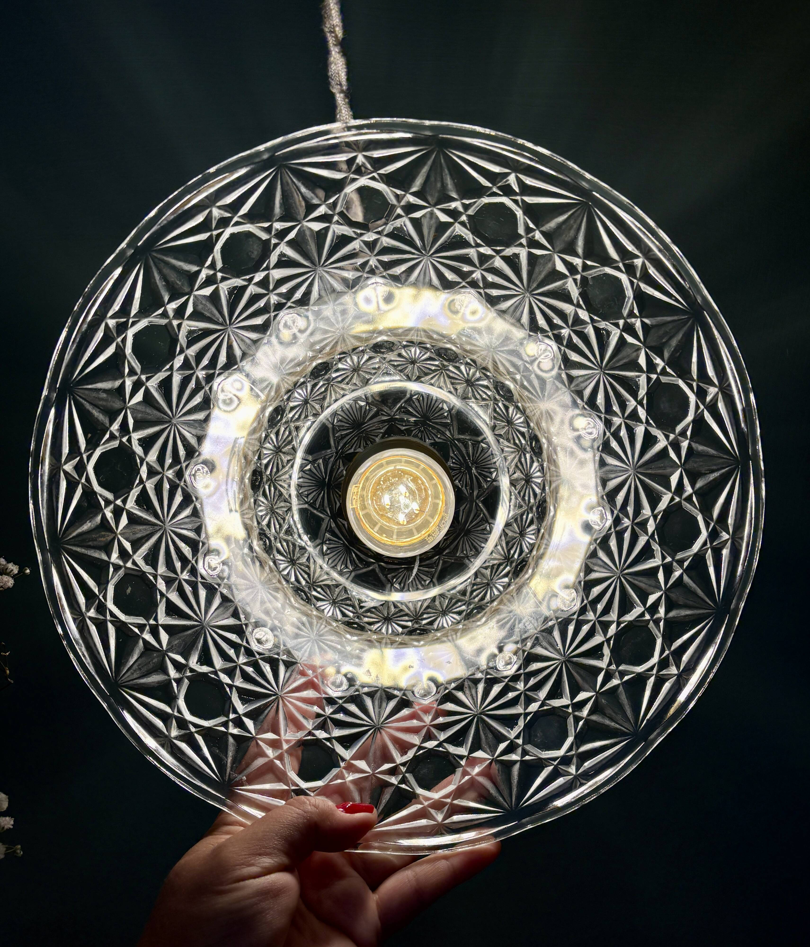 Vintage molded glass lampshade pendant light - tableware collection -