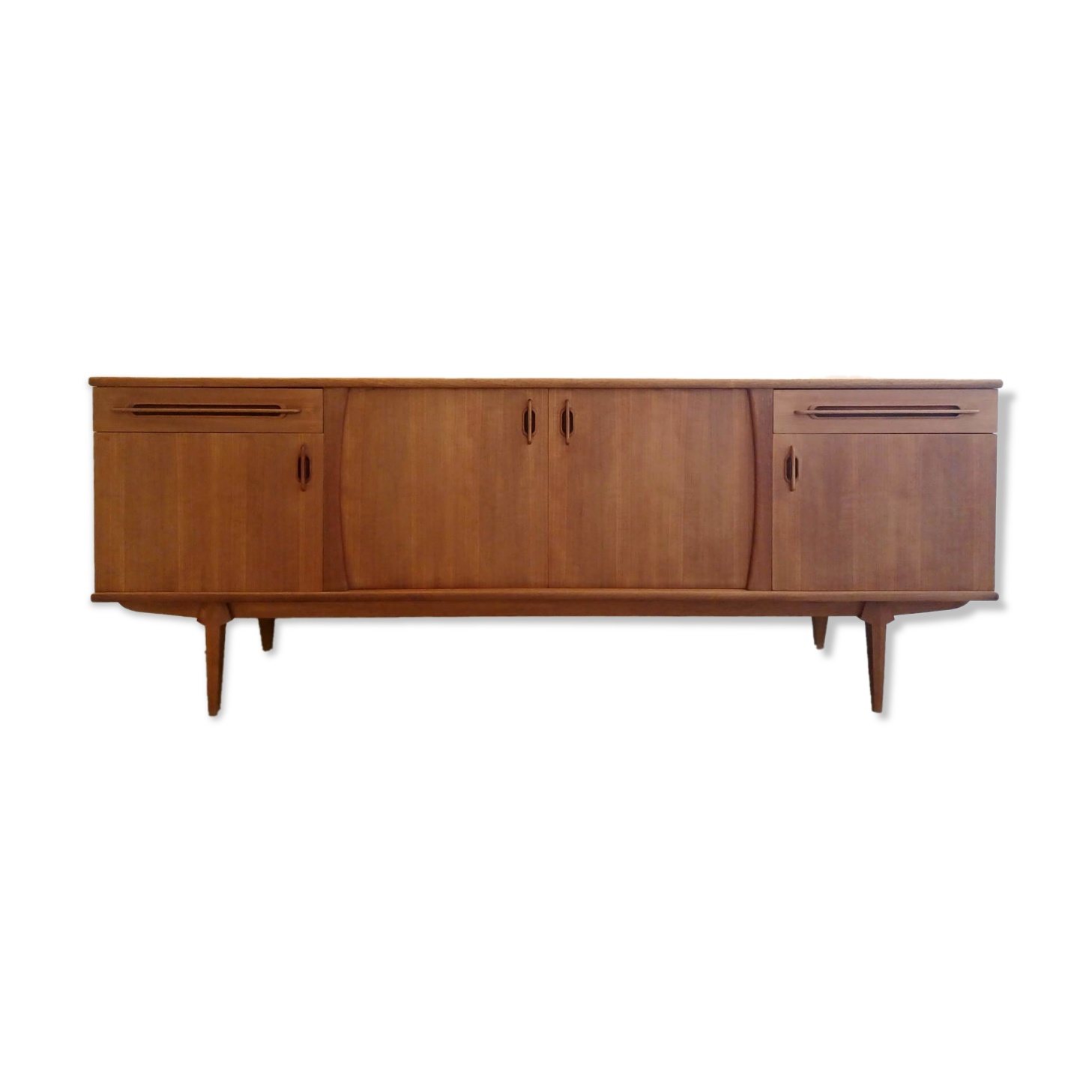 Scandinavian teak row 50s-60s, French manufacture signed Eros