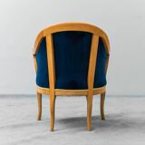 Poltroncina vintage in legno massello velluto blu anni ’50 modernariato