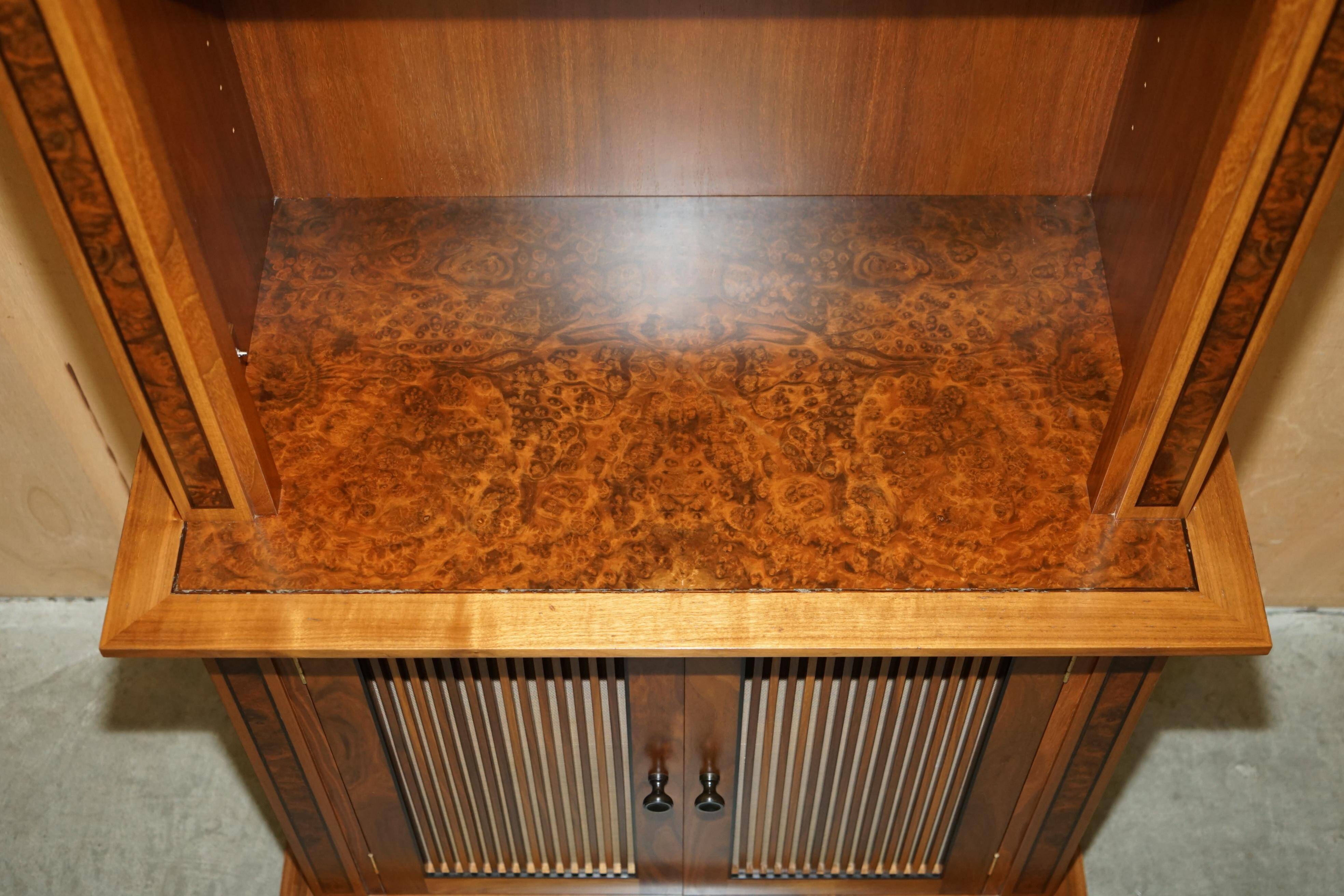 Pair of large David Linley bookcases in burr walnut, 2.6 m
