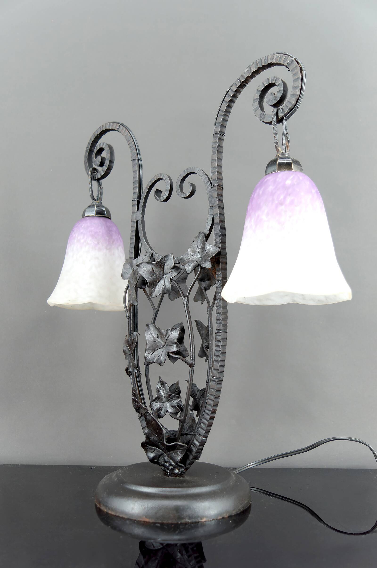 Important Wrought Iron Double-Headed Lamp by Schneider, Art Deco, c. 1920