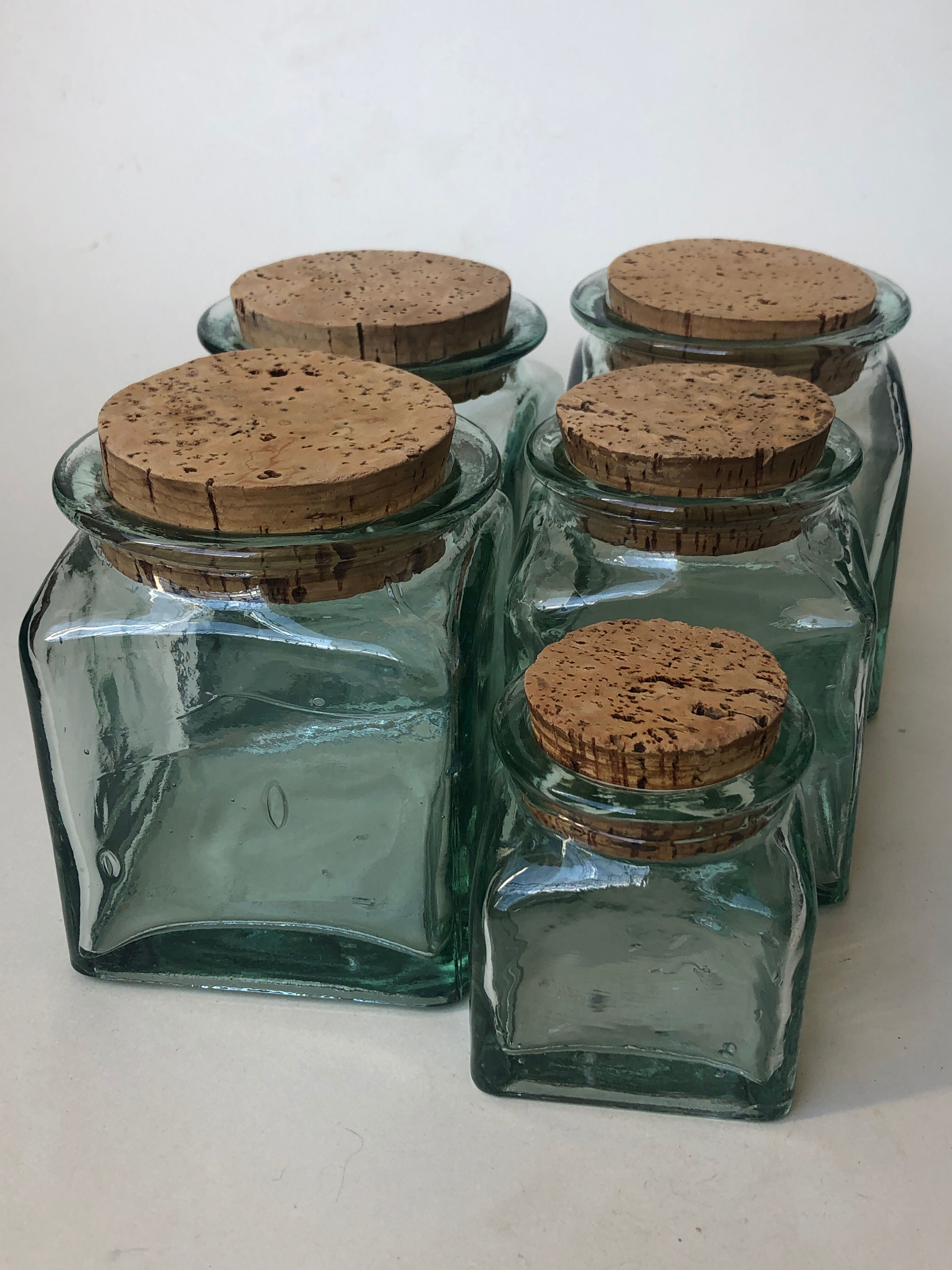Set of 5 jars glass and Cork. 1970