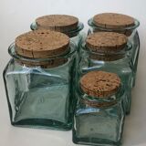 Set of 5 jars glass and Cork. 1970