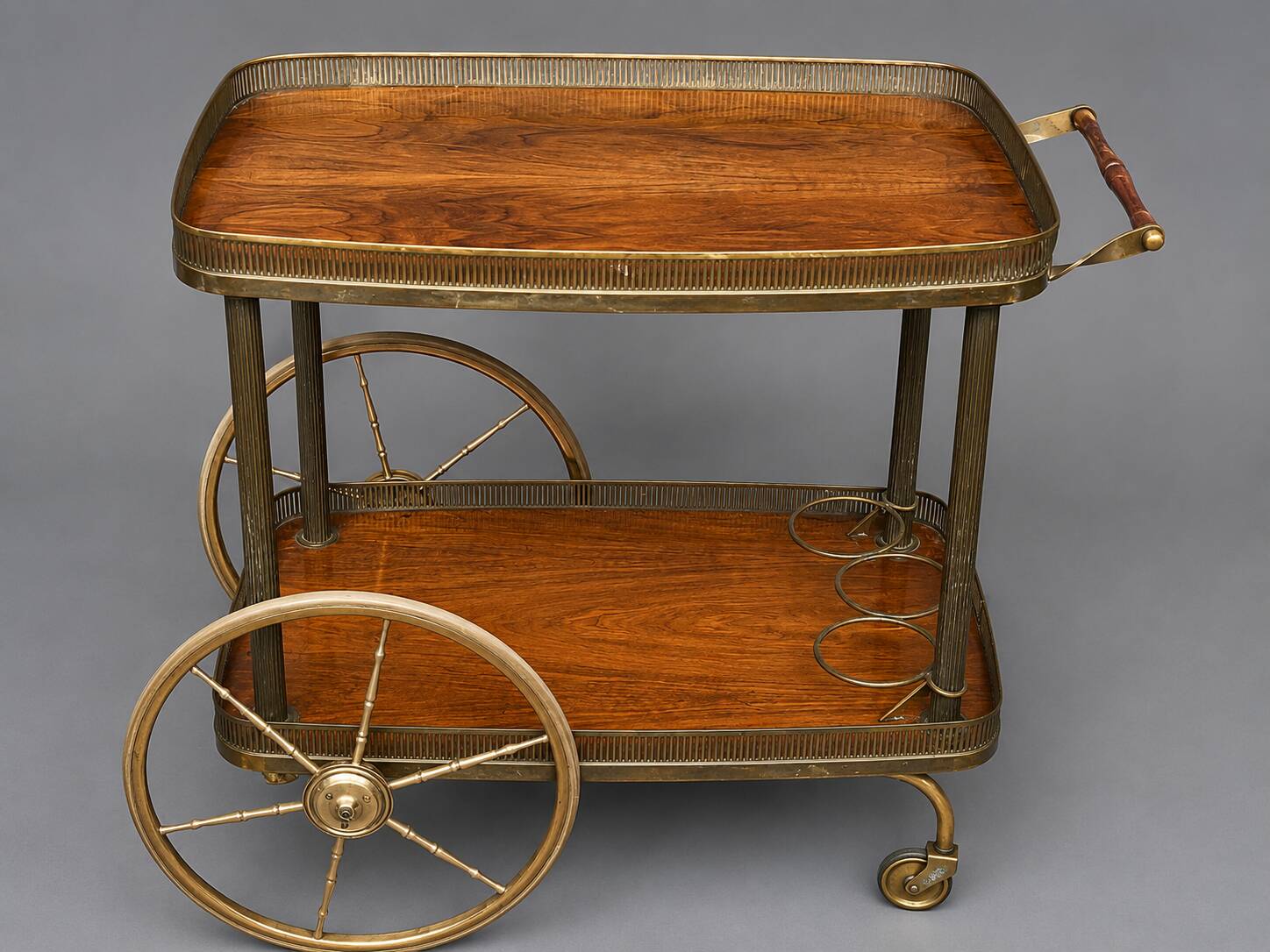 Service trolley. Bronze, brass, wood.