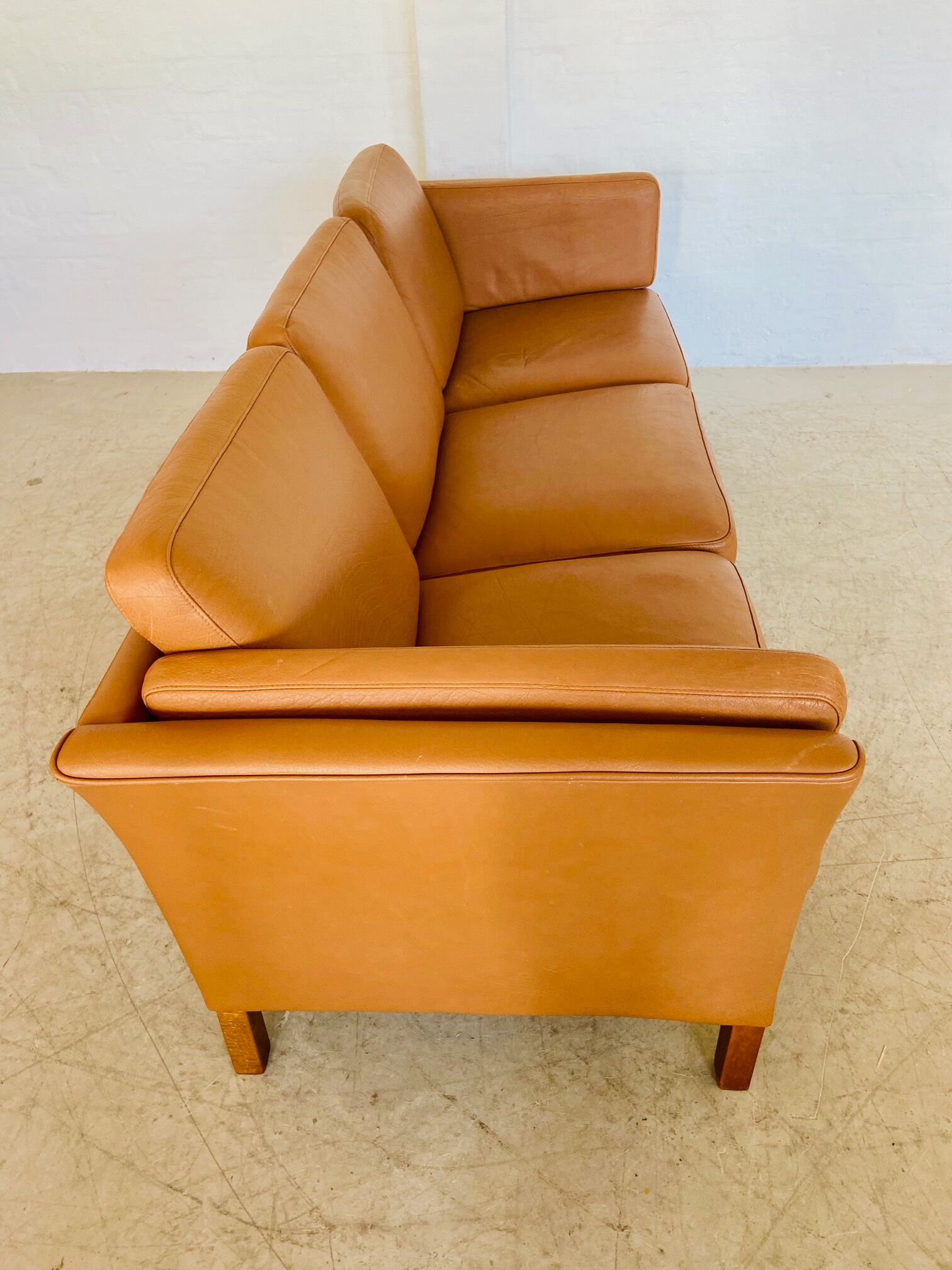 Vintage Danish mid-century Morgans Hansen cognac 3-seater sofa