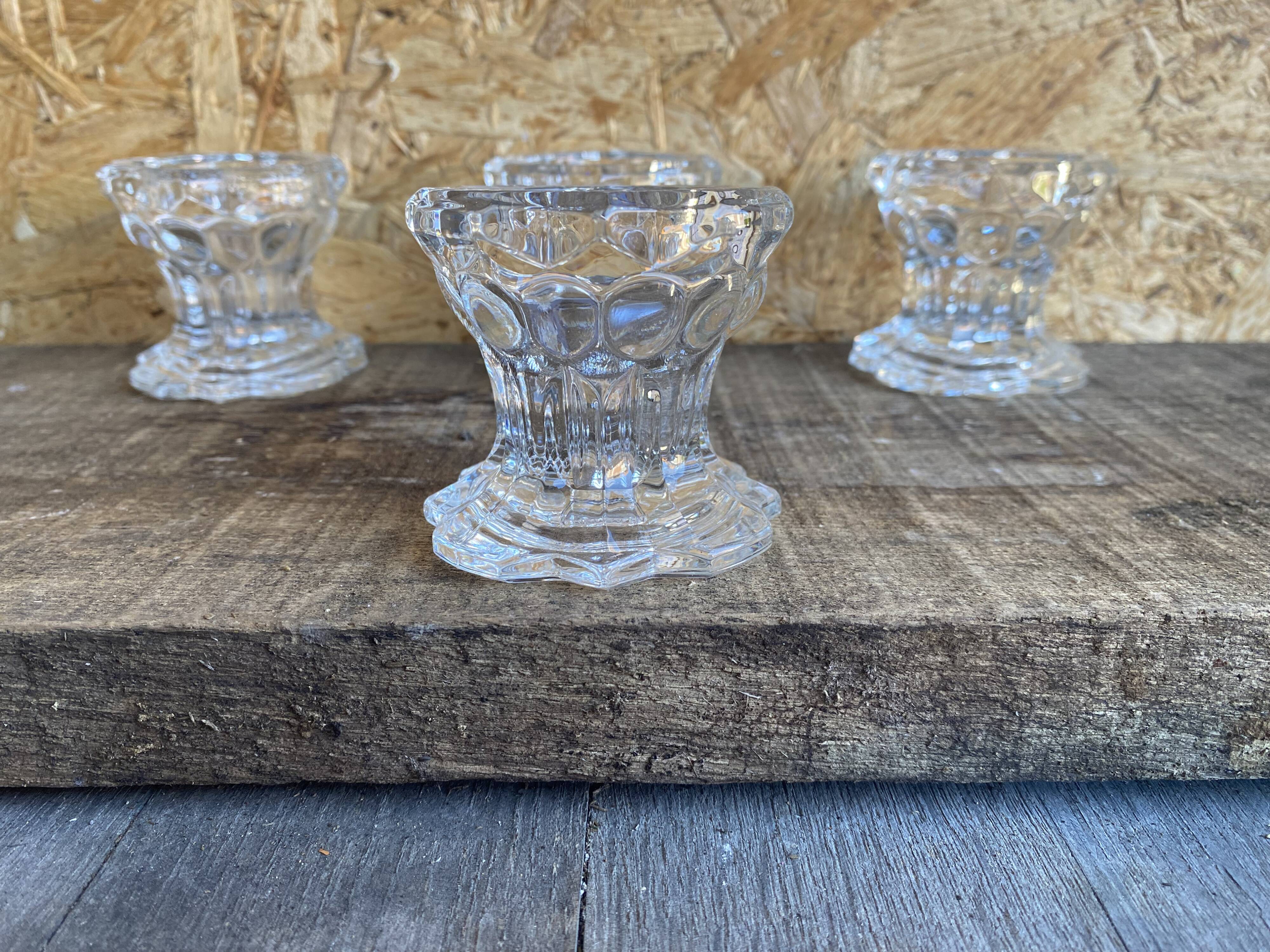 Set of 4 vintage conical moulded glass candle holders sully