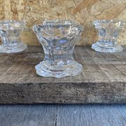 Set of 4 vintage conical moulded glass candle holders sully