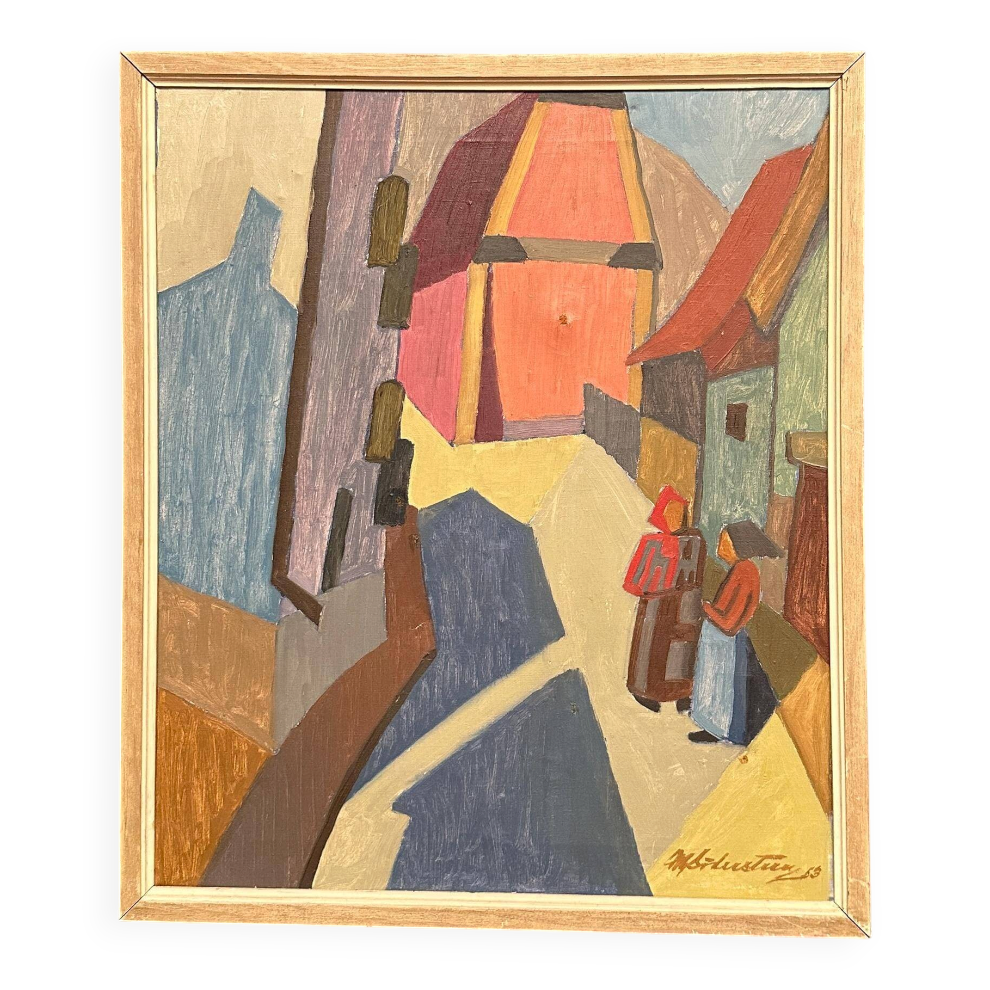 Original Swedish Oil on Canvas – “Cityscape” – Dated 1953 Vintage & Framed