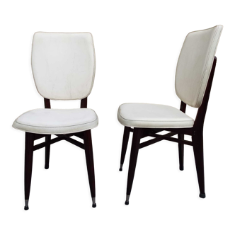 2 chaises en skai et bois
