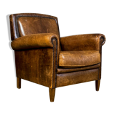 Chaise club en cuir de mouton vintage