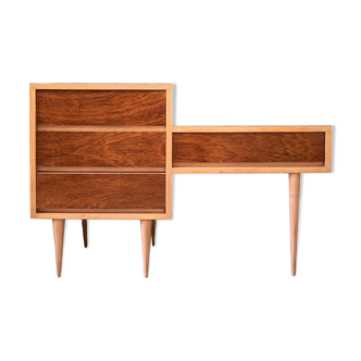 Portuguese mid-century credenza circa 1966. Tola wood with melamine and exotic wood veneer