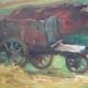 Oil painting on cardboard: cart in the countryside