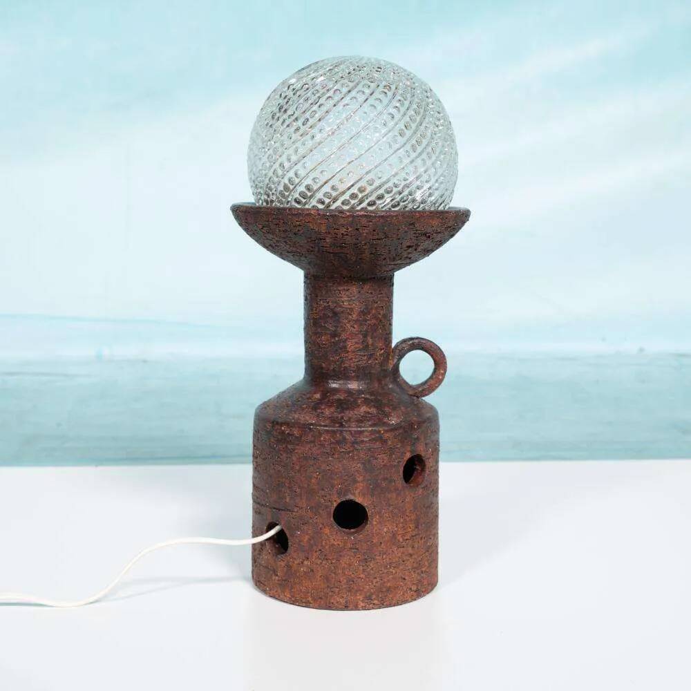 Vintage ceramic table lamp with a space age or bold look, fat lava ceramic from the 1960s.