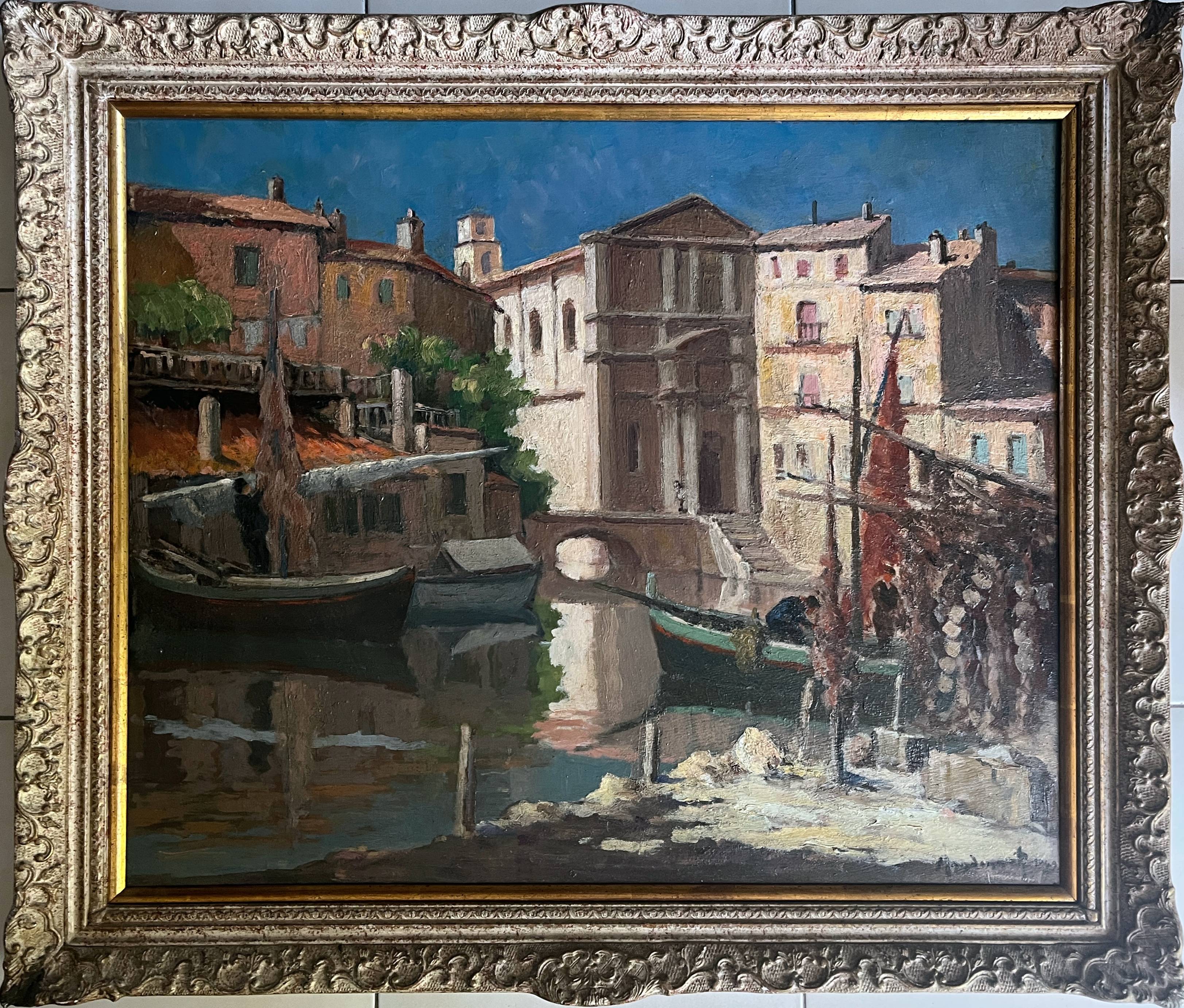 Painting hsp pierre mandonnet (1891-1970) "the mirror with birds - martigues