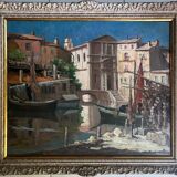 Painting hsp pierre mandonnet (1891-1970) "the mirror with birds - martigues