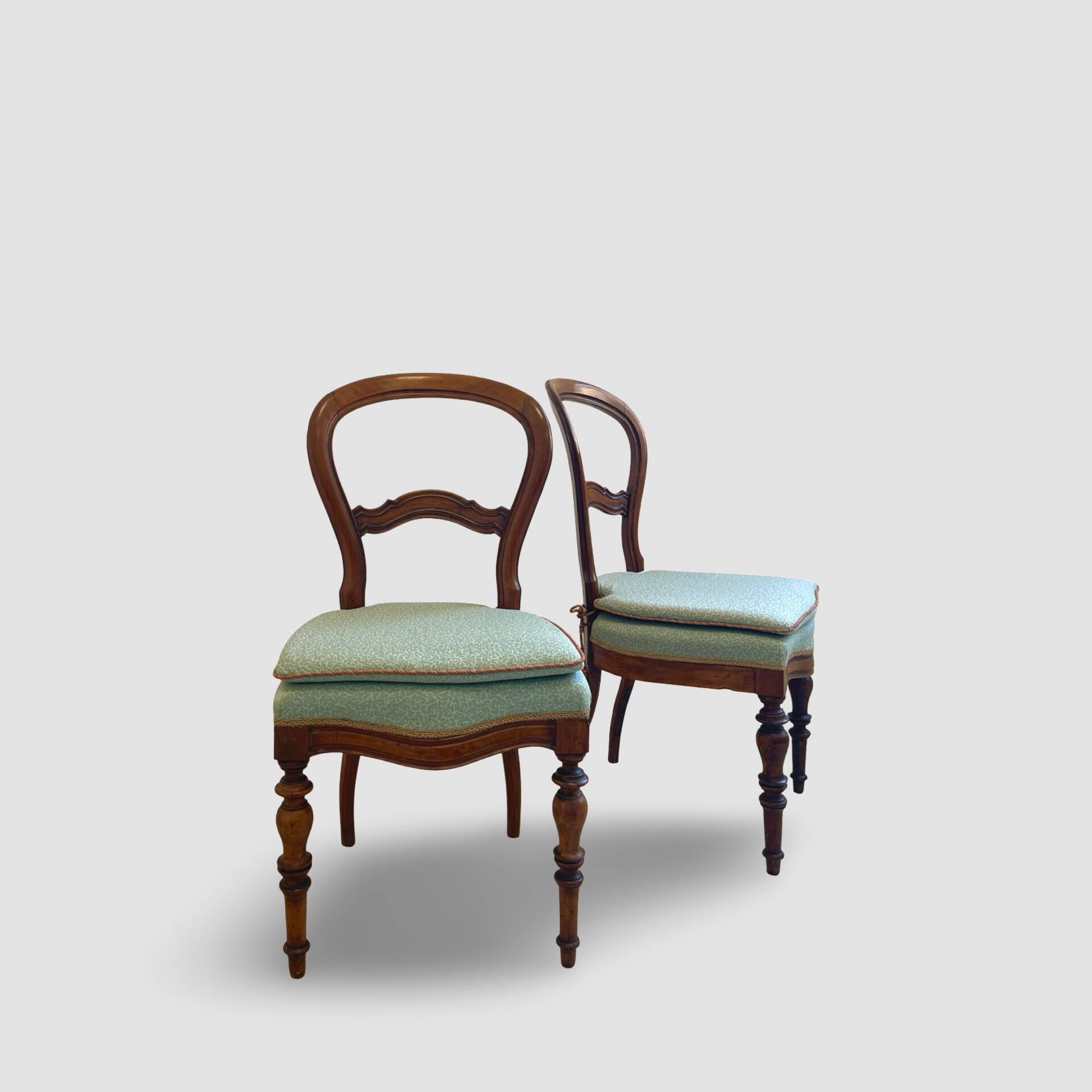 Antique Victorian era ballon back chairs and stool
