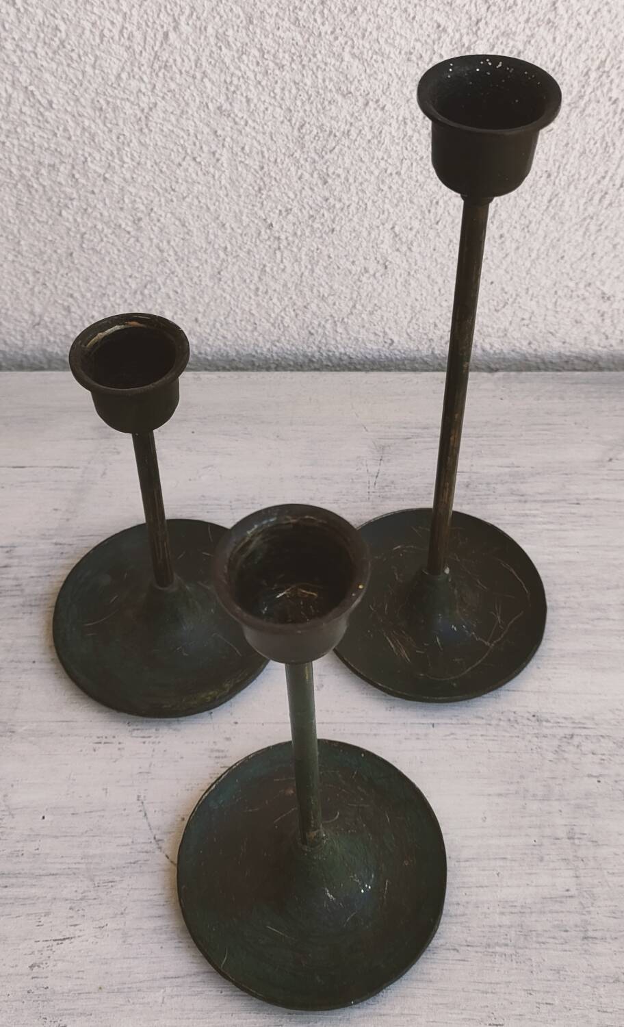 Set of 3 bronze candlesticks