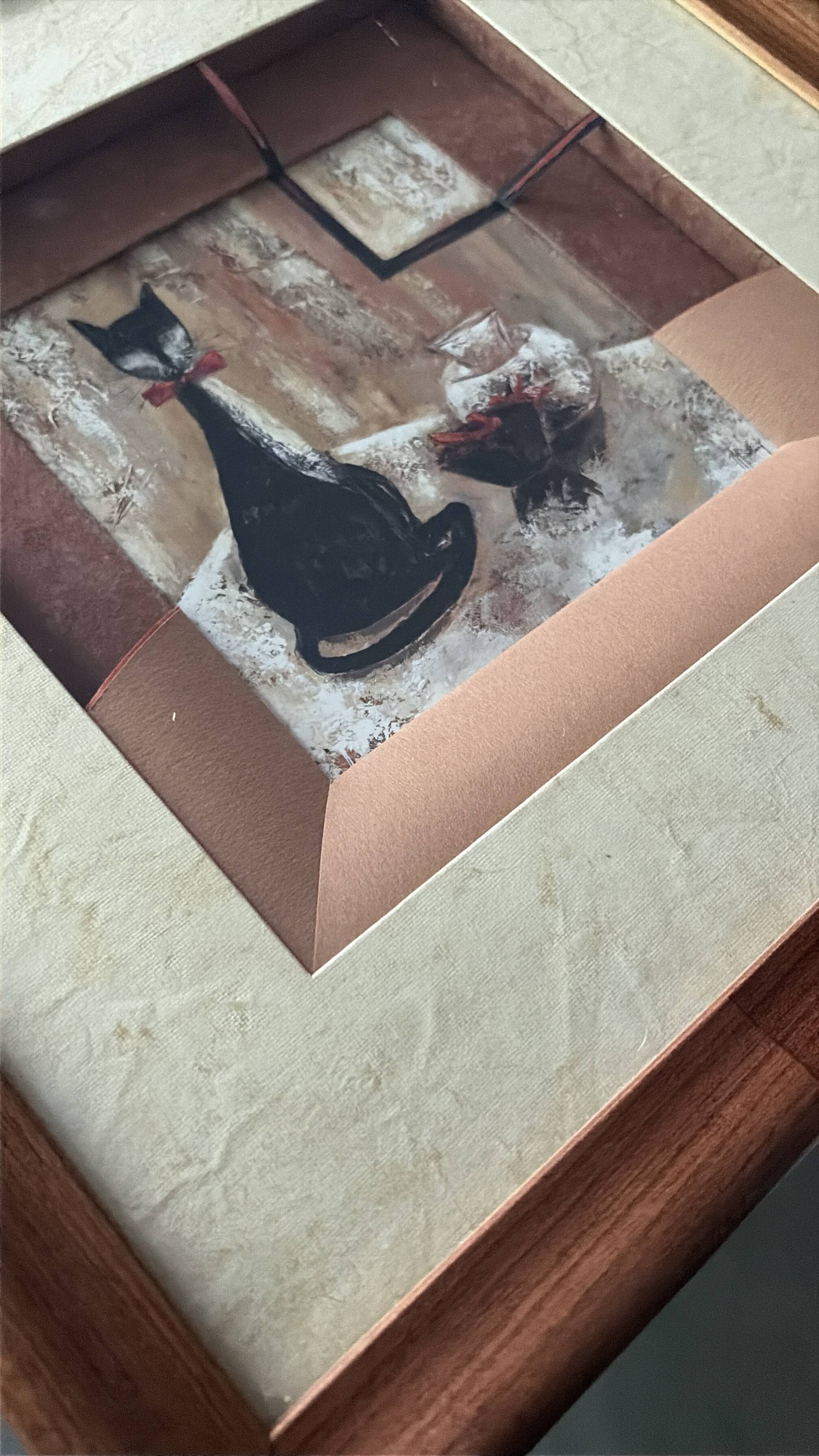 Tableau Mombard - Iconic Black Cat with Red Bow - Vintage 60s