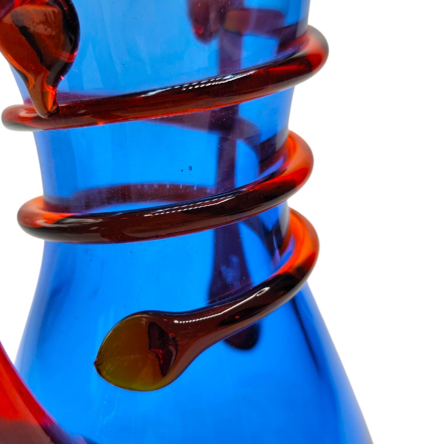Vintage Late 20th Century Murano Glass Vase - Cobalt Blue and Red