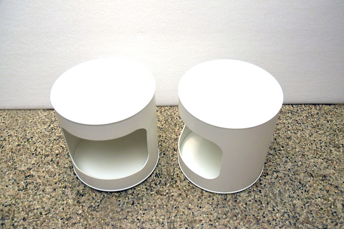 Space age white lacquered plastic and wood nightstands, 1970s, set of 2