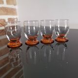 4 verres digestif/shooter  soufflés 1930 cotes vénitiennes et pieds ambre art-déco