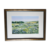 Framed watercolor - Flowery landscape