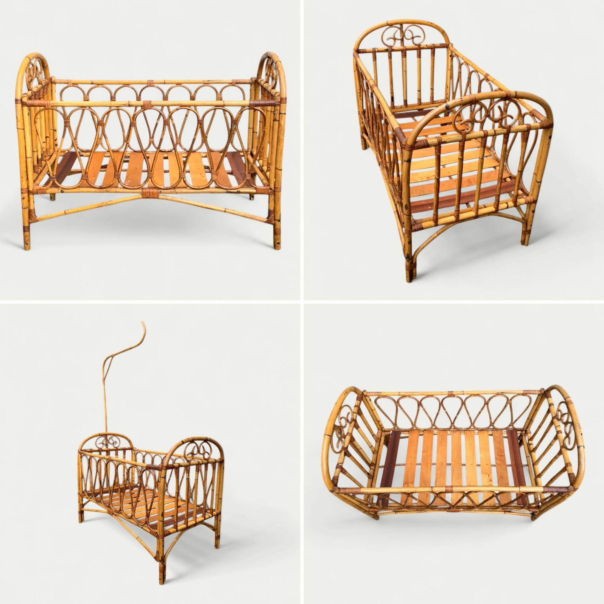 Vintage rattan baby bed 1960