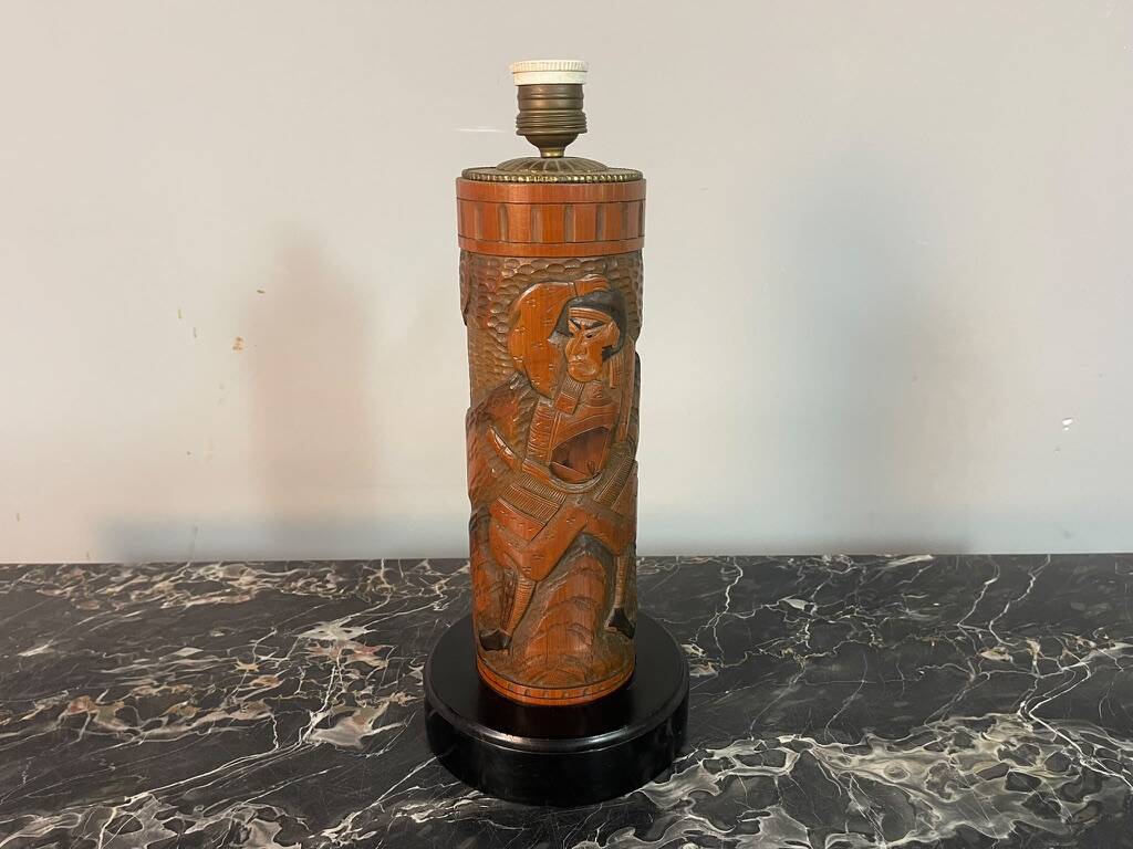 Japanese Carved Bamboo Samurai Lamp Base, Mid-20th Century. Ref.: TL2003
