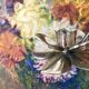 Pair of silver metal flower candle holders