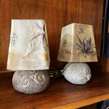 Pair of granite lamps with resin lampshades