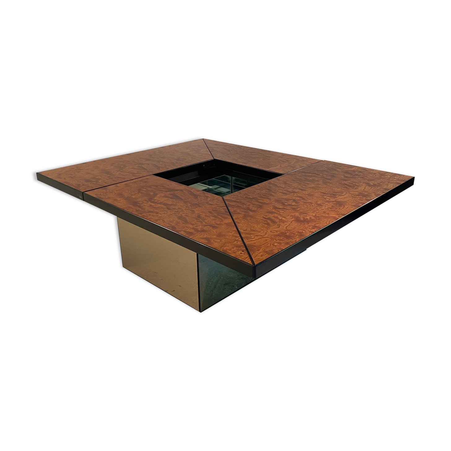 Coffee bar table in elm magnifying glass by Paul Michel, 1970