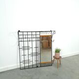 Wall coat rack vintage steel with mirror and shelf