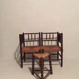 French armchair chairs and tripod stool