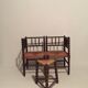 French armchair chairs and tripod stool