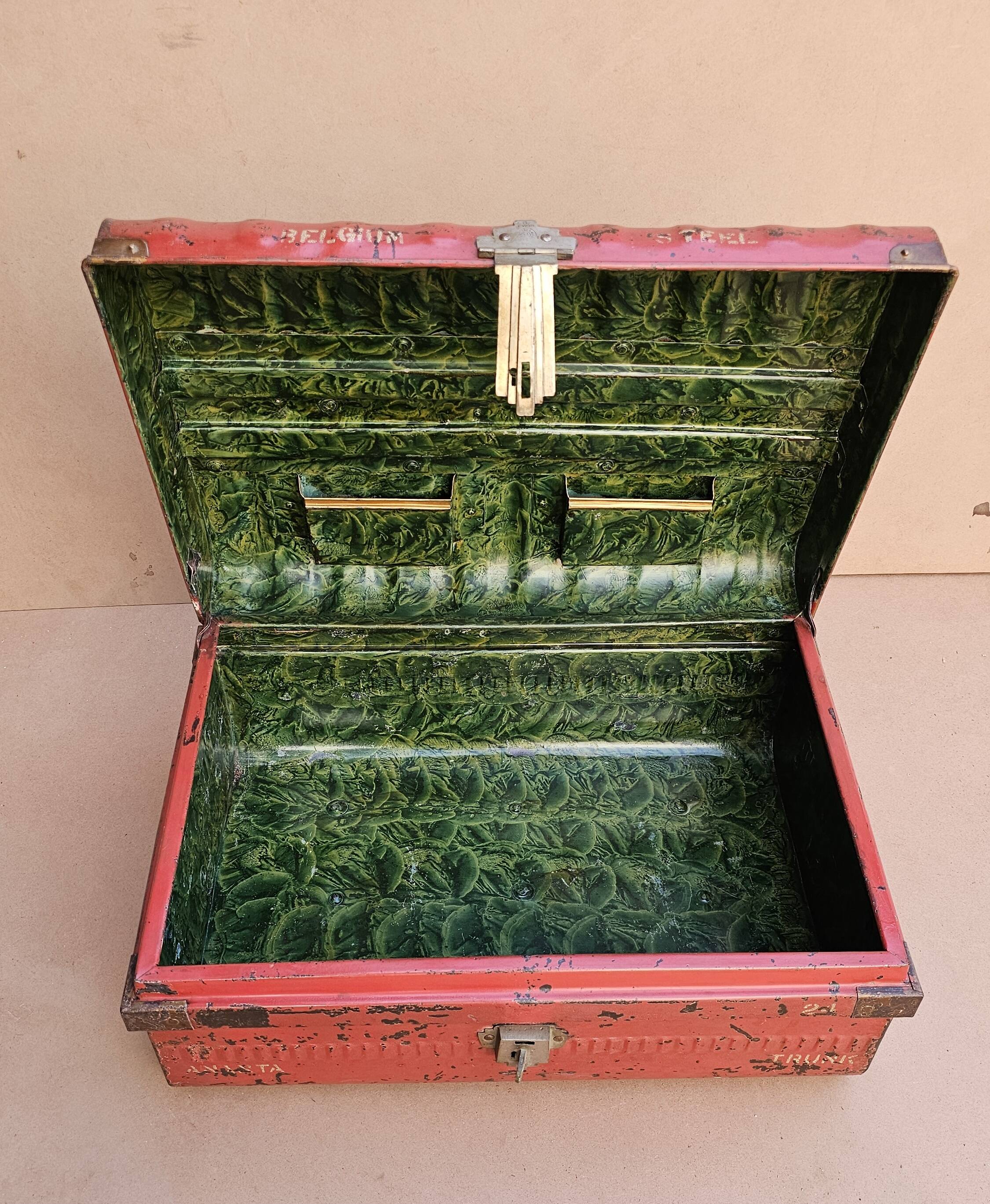 Old metal and brass travel trunk from the Indian Railway
