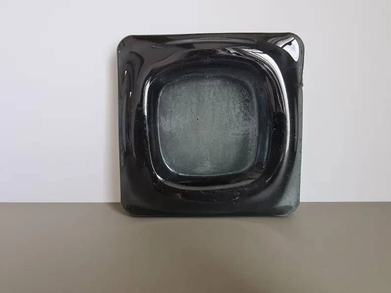 Smoked glass ashtray from the 70s - Square MCM catchall