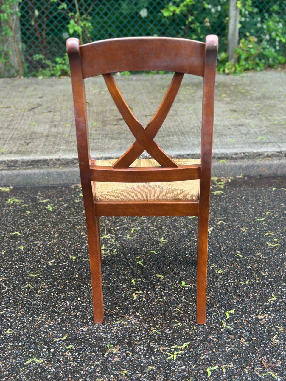 6 Directoire-style dining chairs in solid wood with rush seats from the 1960s.