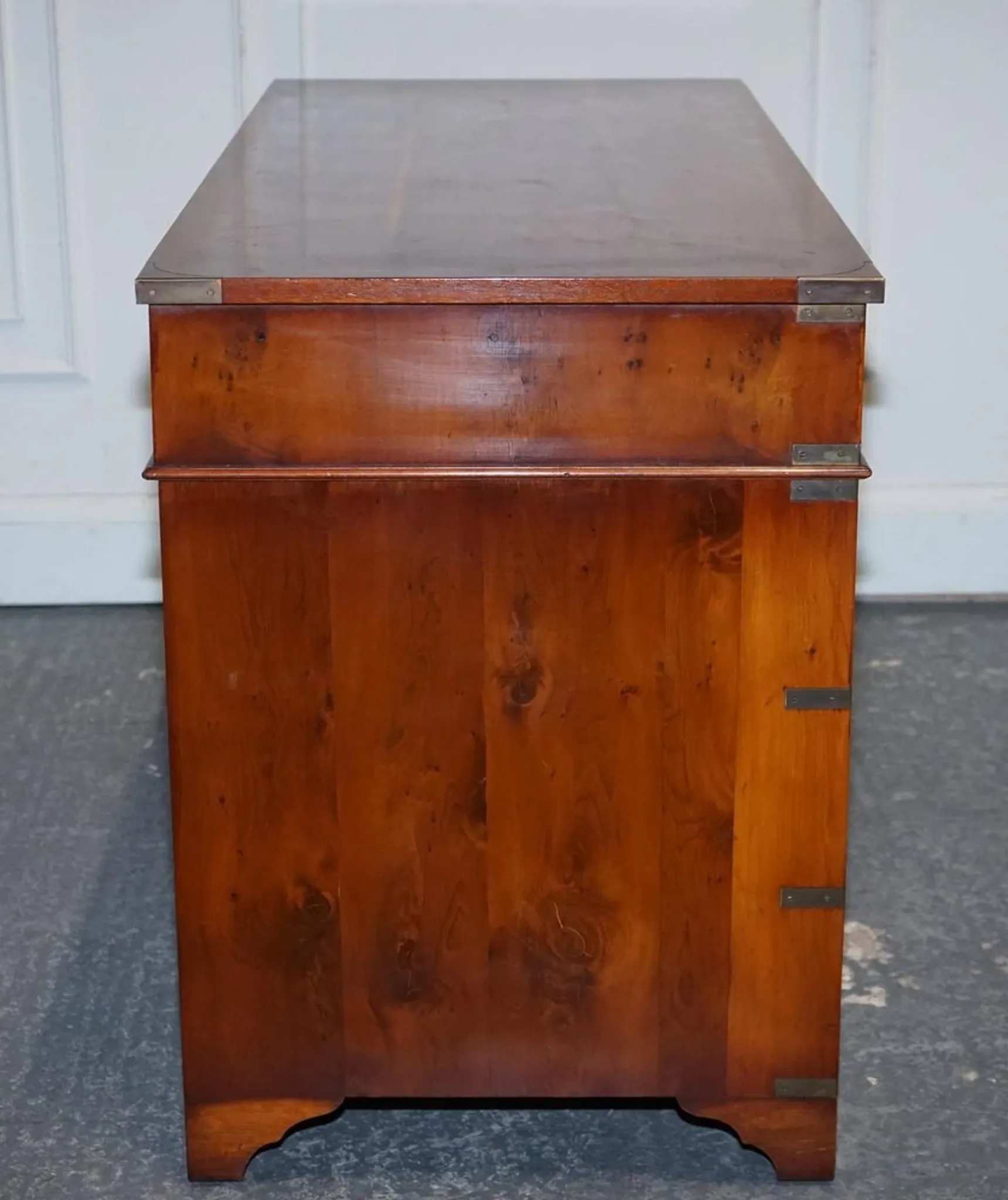 Vintage Military Campaign Twin Desk in Yew Wood