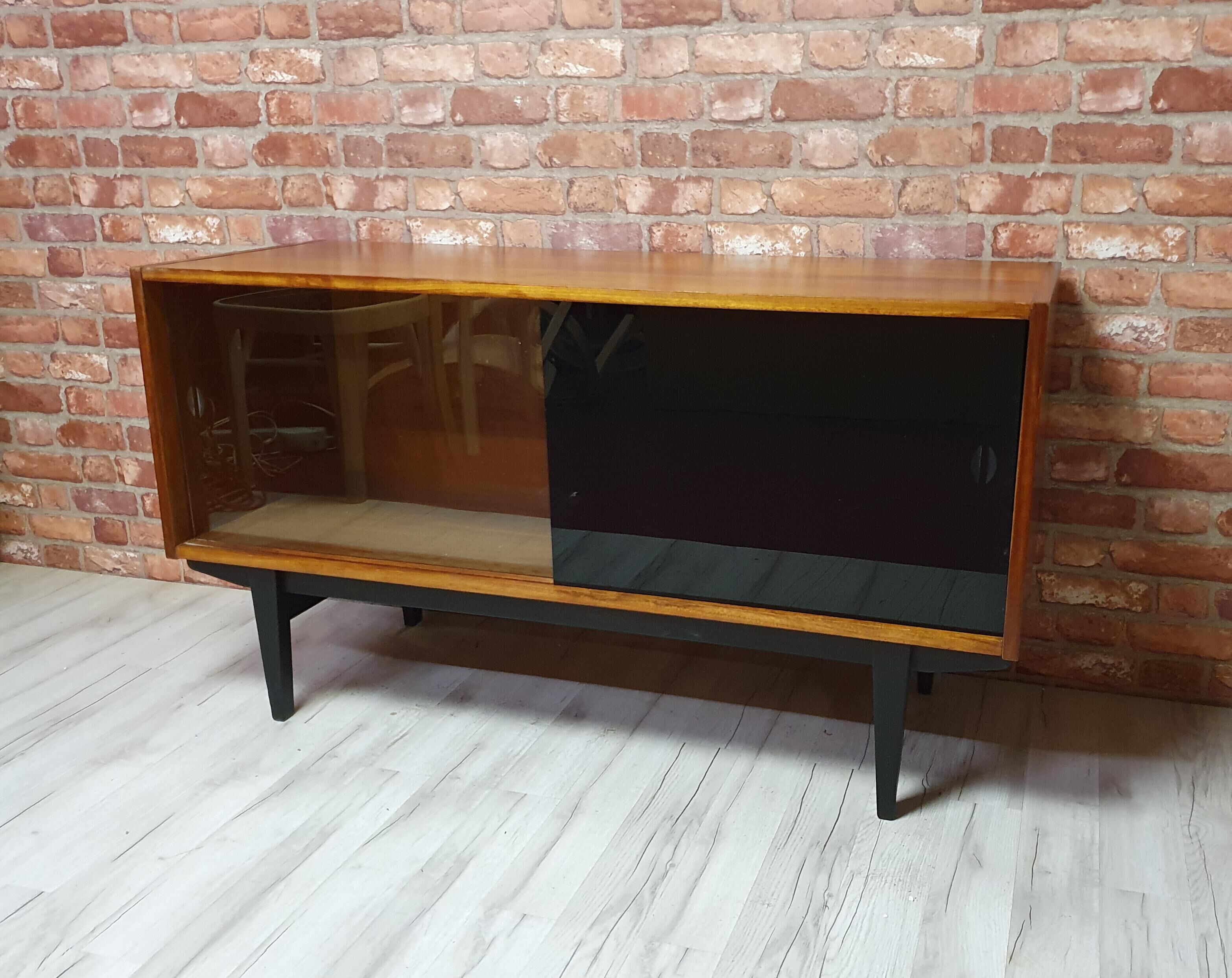 Renovated Violetta Display Cabinet with sliding glass doors, 1970s, Poland
