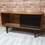 Renovated Violetta Display Cabinet with sliding glass doors, 1970s, Poland