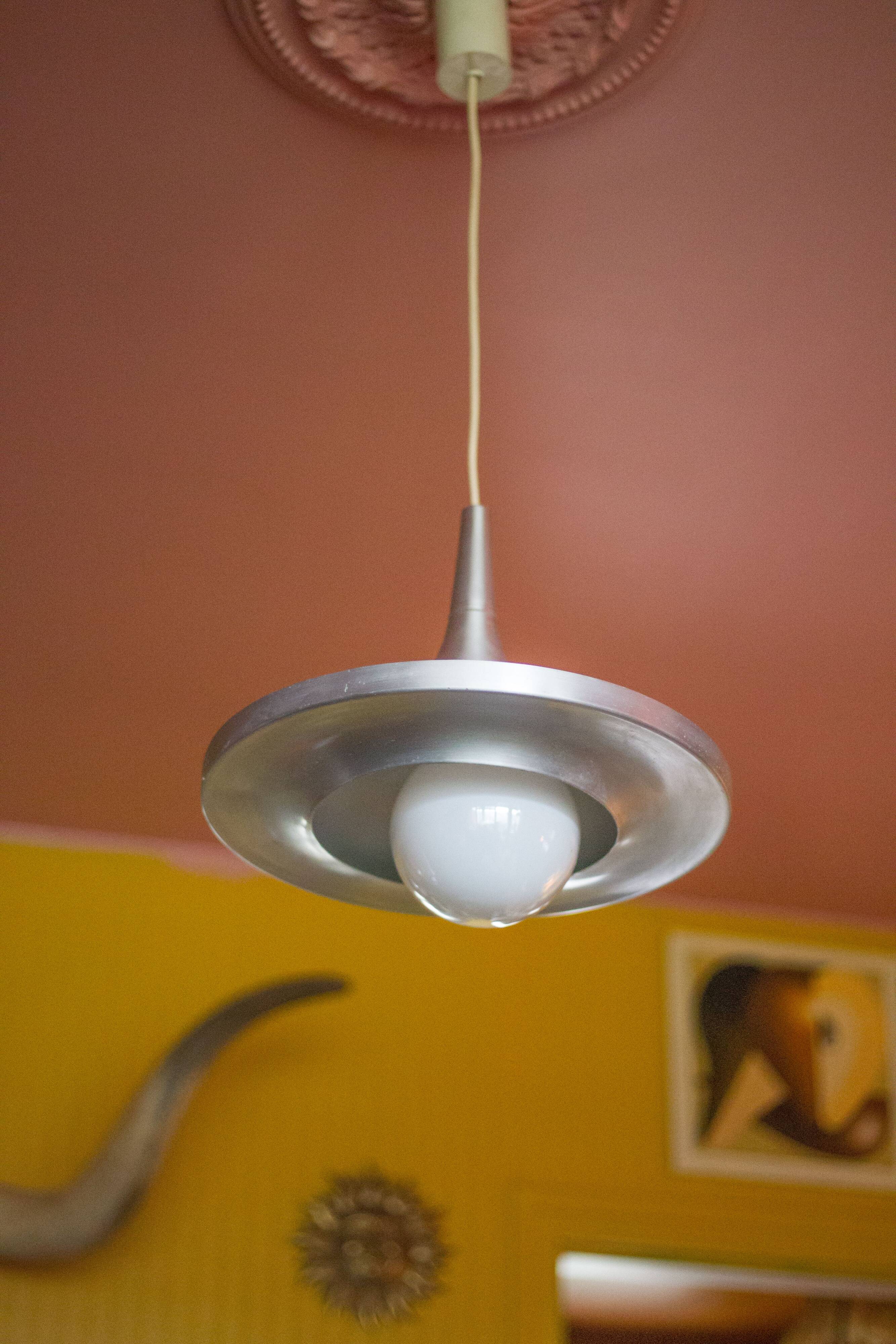 Space Age aluminum suspension, saucer suspension, vintage ceiling lamp, ceiling lamp