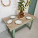Table de ferme pieds patinés verts
