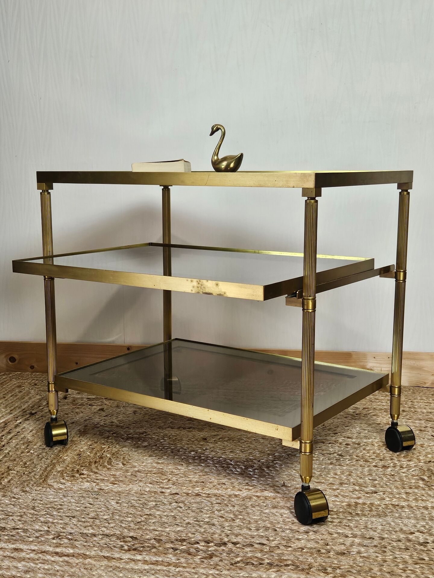 Table d' appoint en verre &laiton vintage